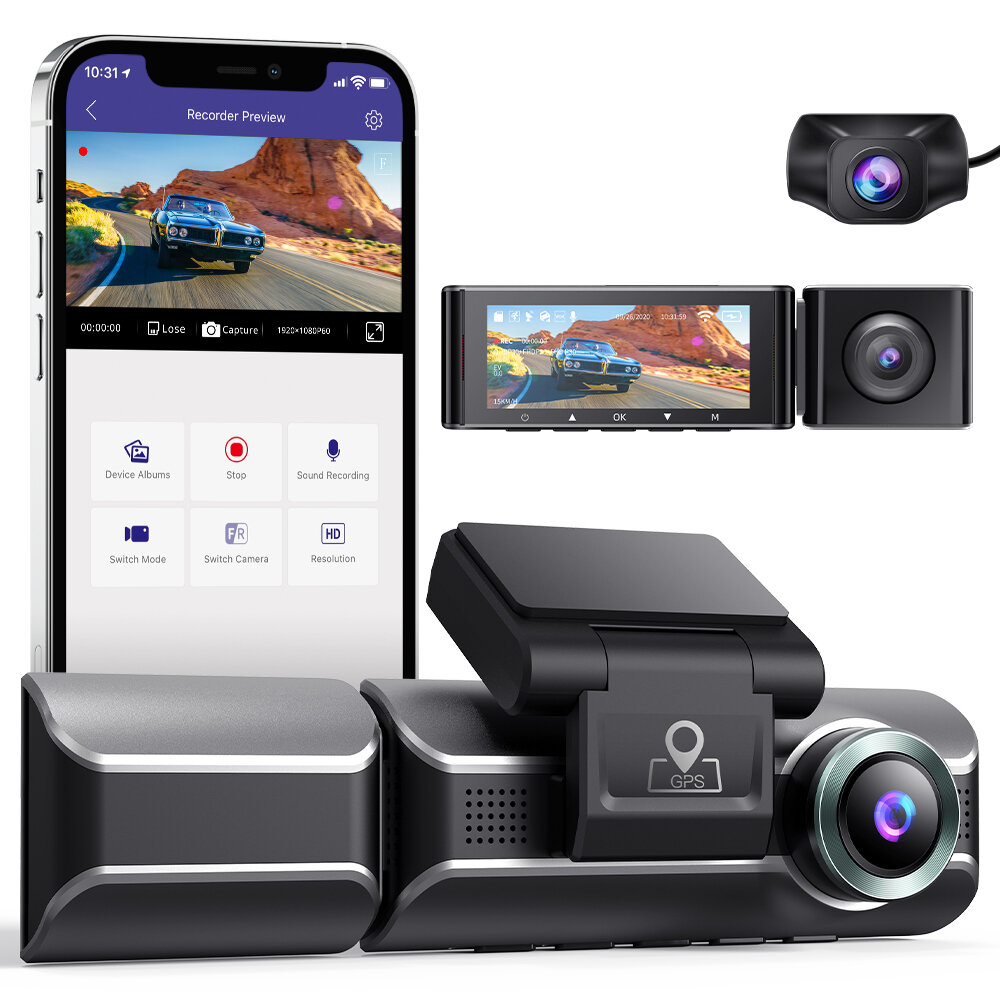 AZDOME M550 Dash Cam 3 Channel Front Inside Rear 2K+1080P+1080P Car Dashboard Camera Recorder NightDVR Built in WiFi G