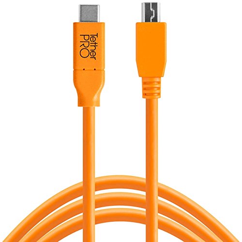 Tether Tools TetherPro 4,6 Meter USB-Datenkabel für USB-C an USB 2.0 Mini-B5 (gerader Stecker/orange) - z.B. zum Anschließen Einer Kamera an EIN Notebook