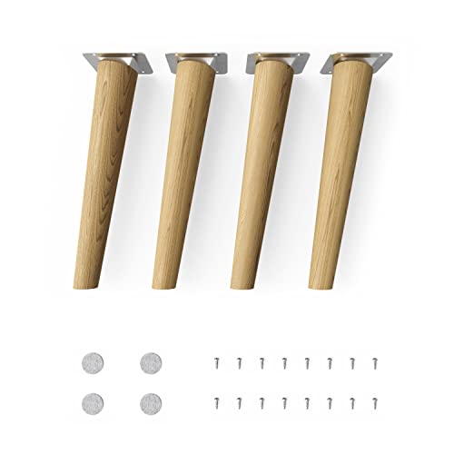 Sossai® Holz-Tischbeine - Clif Round | Öl-Finish | Höhe: 25 cm | HMF2 | rund, konisch (schräge Ausführung) | Material: Massivholz (Eiche) | für Tische, Beistelltische, Schminktische