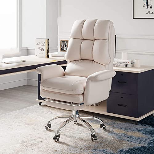 IPSU Home-Office-Schreibtischstuhl, PU-Leder-Bürostuhl, ergonomischer Chef-Computerstuhl, drehbarer, moderner Schreibtischstuhl mit hoher Rückenlehne, Lordosenstütze und einziehbarer Fußstütze