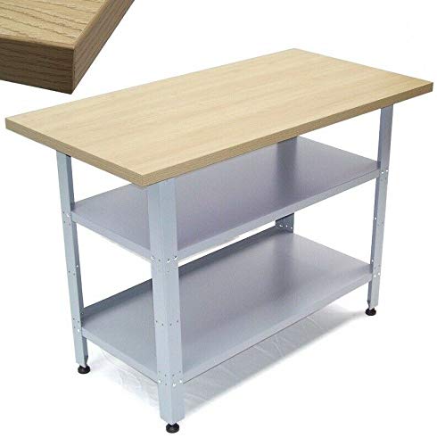 Werkbank Werkstatttisch 06058 Werktisch 120cm Packtisch Tisch mit Holzarbeitsplatte mit Ablage Regal AWZ