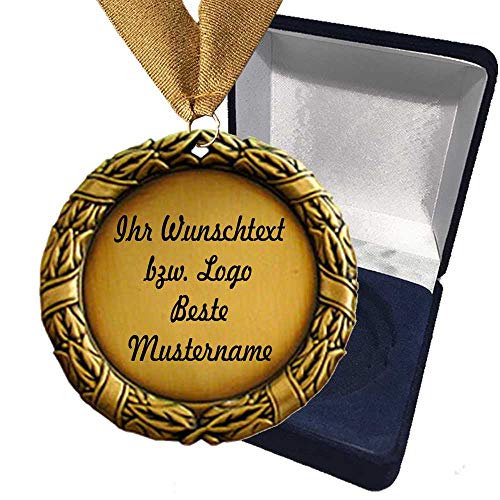 Larius Group Orden Medaille aus Metall Luxus Ø70 mm mit Name BZW. Wunschtext Namenstag Jubiläum Geburtstag Geschenk Emblem inkl. Halsband/Schachtel (mit Schachtel)