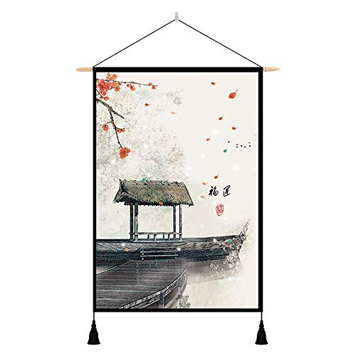 Poster Bild chinesische Landschaft Hintergrund Stoff hängen Malerei Hotel Restaurant Einkaufszentrum Schlafzimmer Zimmer Dekoration Wandteppich-45 * 65cm_Weiß