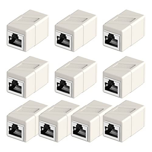 ecjtu RJ45-Koppler, 10 Stück Ethernet-Adapter Buchse auf Buchse, 8-polig, modular, gerade durch, Netzwerkstecker für Cat8/Cat7/Cat6/Cat5e/Cat5 Ethernet-Kabel (weiß)