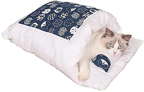 Haustier Katzenschlafsack,herausnehmbares Hundekatzenbett für den Innenbereich,Kitty Sack Pouch für Katze Welpenschlaf Katzenbett mit kleinem Kissen,Rutschfestes Atmungsaktives Katzenhaus Waschbar