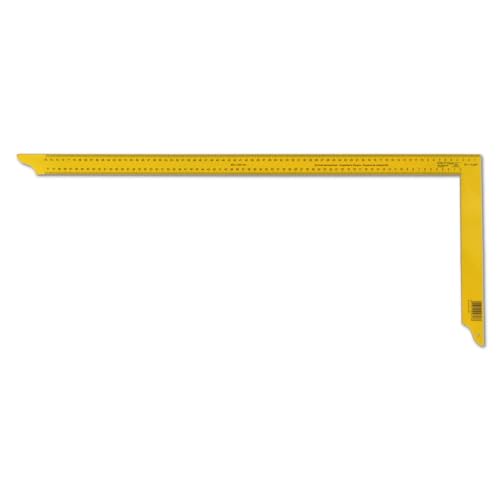 DEWEPRO Zimmermannswinkel 800mm mit zweiseitiger Teilung - gelb pulverbeschichtet - flacher Metallwinkel - mit Aufhängeloch