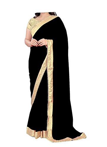 ABN Fashion Indische ethnische Hochzeit Faux Georgette Frauen Partywear Saree mit ungenähter Bluse, schwarz, One size