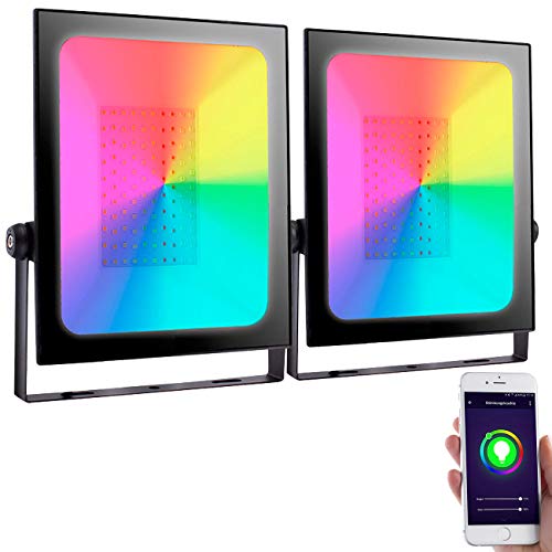 Luminea Home Control Wandstrahler LED: 2er-Set Outdoor-Fluter, RGB-CCT-LEDs, Bluetooth, App, 4.500 lm, 60 W (Flutlichter RGB)