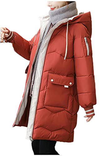 Angel ZYJ Damen Lang Winter Jacke mit Kapuze Mantel Warmer Daunenmantel mit Taschen Damen Daunenjacke Steppjacke Outdoor (Rot, M)