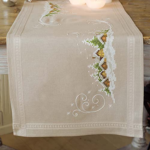 Vervaco Stickpackung Tischläufer Kreuzstich vorgedruckt, Baumwolle, weiß, 40 x 100 x 0,3 cm