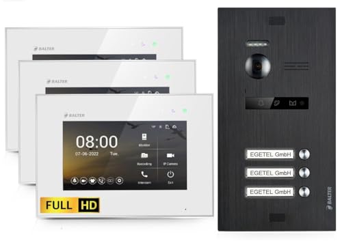 BALTER EVO HD Video Türsprechanlage Black für 3 Familienhaus Kit, 3x Monitor 7"