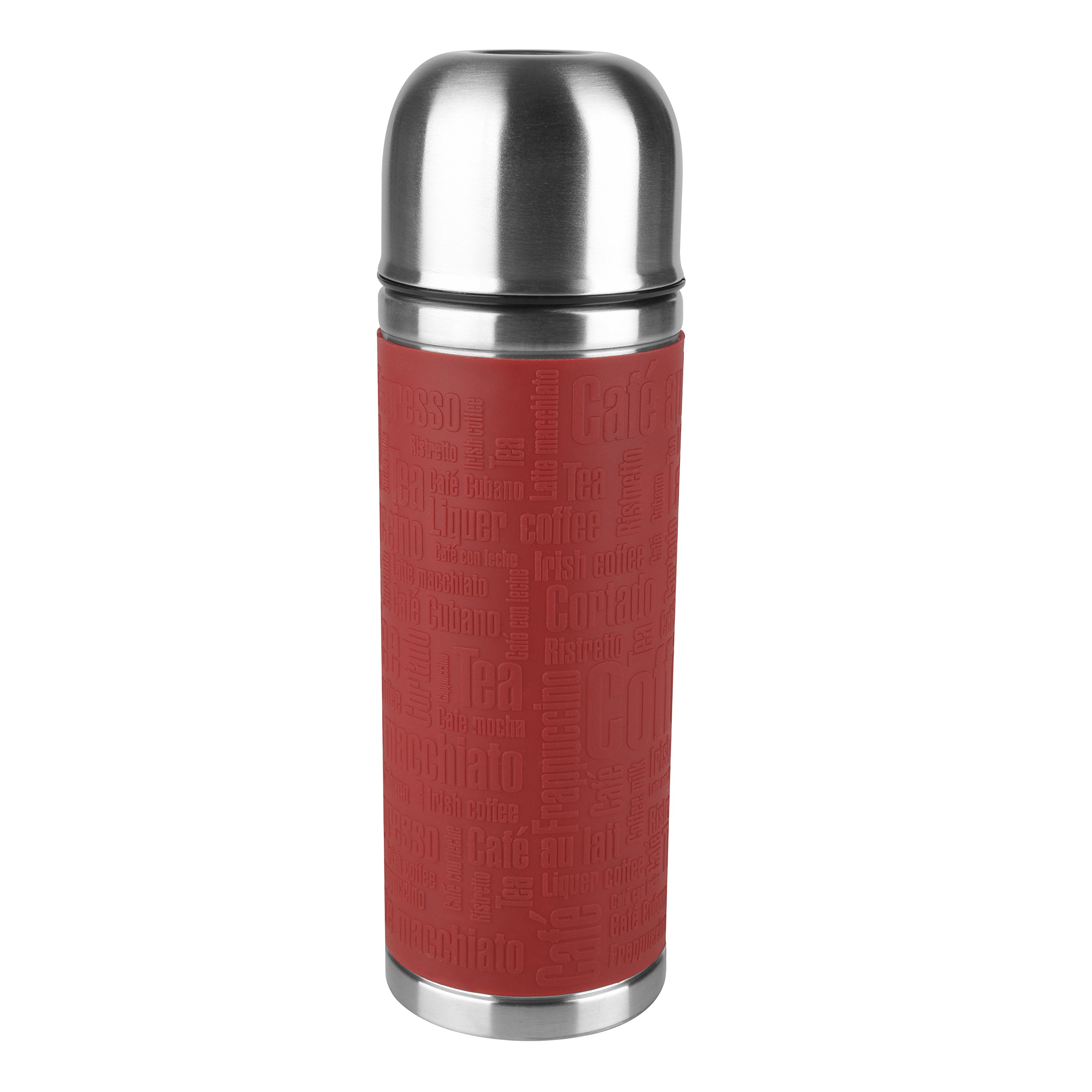 Emsa 515712 Senator Sleeve Isolierflasche mit rutschfester Silikonmanschette, Mobil genießen, 0,5 L, Safe Loc Verschluss, rot