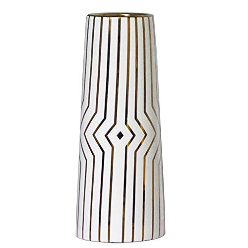 HCHLQLZ 30cm Weiß Gold Gestreift Vase Keramik Vasen Blumenvase Deko Dekoration