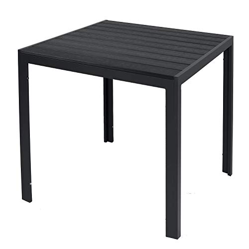 Mojawo Wetterfester Aluminium Gartentisch anthrazit/schwarz Esstisch Gartenmöbel Tischplatte Holzimitat witterungsbeständig, Maße Polywoodtische:80cm x 80cm