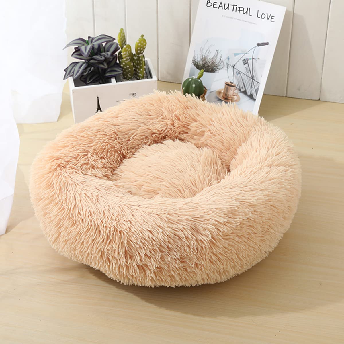 Hunde-Katzenbett, Donut-Haustierbett für kleine Hunde, flauschig, gemütlich, selbstwärmend, verbesserter Schlaf, Haustierkissen, rutschfest, maschinenwaschbar, leicht, Durchmesser: 61 cm