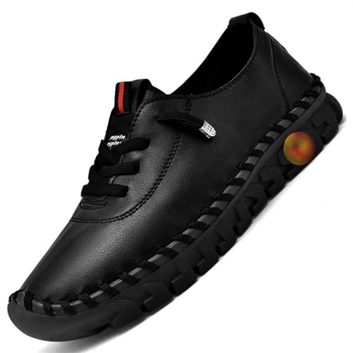Vimlo 2024 Neue orthopädische Schuhe for Damen, Flacher Schuh mit rundem Kopf und Rutschfester Unterseite, Loafer aus Leder mit weicher Rindersehne und flachem Boden (Color : Black, Size : 42)