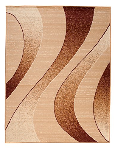 Carpeto Modern Teppich Beige 140 x 200 cm Wellen Muster Kurzflor Monaco Kollektion
