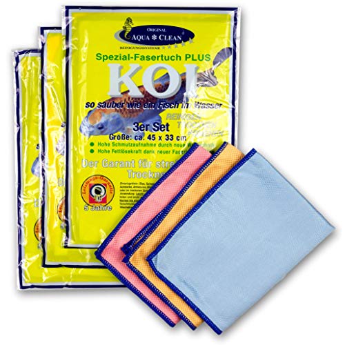 AQUA CLEAN Koi Mikrofaser Tuch Spezialfaser, zum Reinigen Trocknen Polieren, Set 9-teilig (3x 3 Stück), 45x33cm