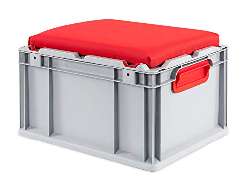 aidB Eurobox Seat Box, rot, (400x300x265 mm), Griffe geschlossen, Sitzbox mit Stauraum und abnehmbarem Kissen