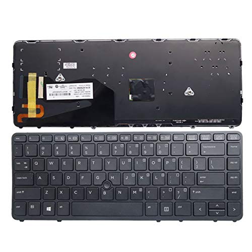 Laptop-Ersatz US-Layout mit Hintergrundbeleuchtung (ohne Zeiger), kompatibel mit HP EliteBook 840 G1 G2 / 850 G1 G2 / 745 G1 G2 / HP ZBook 14 Serie (mit schwarzem Rahmen)