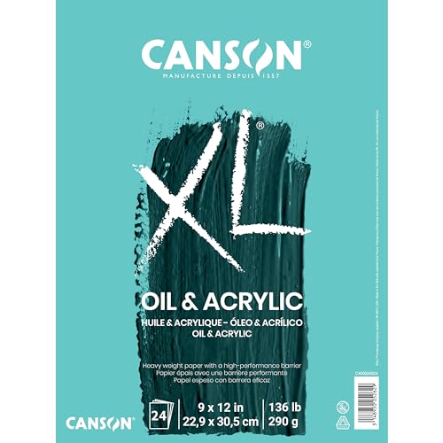 Canson XL Series Öl- und Acryl-Papierblock, auslaufsicher, Leinwandähnliche Textur, umklappbar, 61,7 kg, 22,9 x 30,5 cm, weiß, 24 Blatt