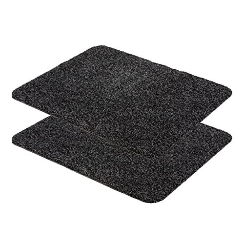 Fußmatte waschbar 2er Set 60x75 cm - Schmutzfangmatte Sauberlaufmatte - Fußabstreifer Baumwolle – Entra saugstark – rutschfeste Matte schwarz