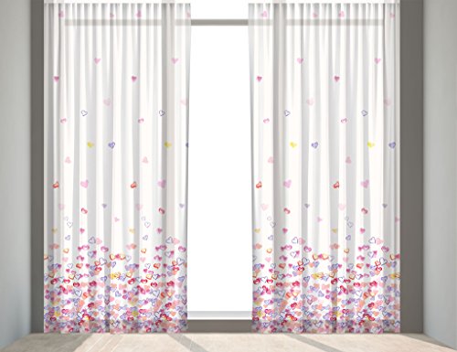SUNWORLD Maßgeschneiderte weiße Voile Store Gardine Design: “Love“, inklusive Kräuselband (Universalband), Vorhang nach Maß, Höhe 90-295 cm, Breite 1-12 Meter (190 x 35 cm/HxB)