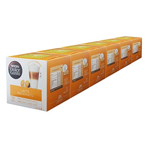 Nescafé Dolce Gusto Latte Macchiato | 96 Kaffeekapseln | Aromatischer Espresso | 3-Schichten -Köstlichkeit aus feinem Milchschaum | Aromaversiegelte Kapseln | 6er Pack (6 x 16 Kapseln)