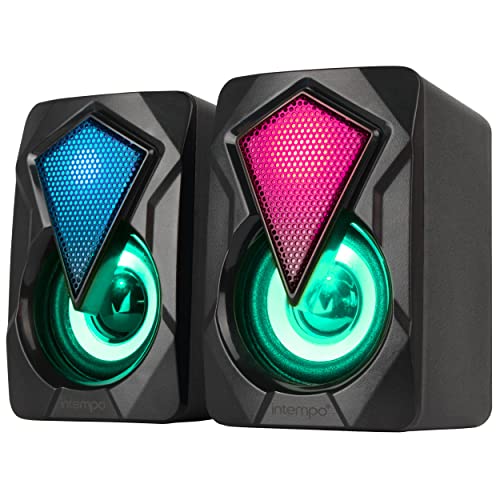 INTEMPO® EE6397BLKSTKEU7V2 - Set di Speaker per il Gaming RGB Con luci LED Che cambiano Colore, 3 W