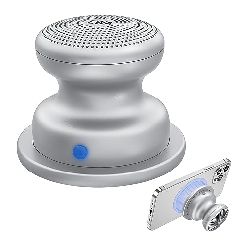 EWA A117 Bluetooth-Lautsprecher, klein, kabellos, Magnetfuß, leistungsstark, wasserdicht, tragbar, leichtes Anbringen an Metalloberflächen, kompatibel mit iPhone 14/13/12, überall einsetzbar, Silber