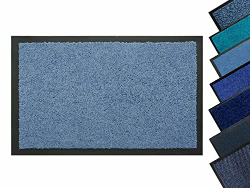 Fußmatte Schmutzfangmatte Blau 60 x 80 cm, Waschbare, rutschfeste, Pflegeleichte Eingangsmatte, Sauberlauf-Matte, Türvorleger für Innen & Außen