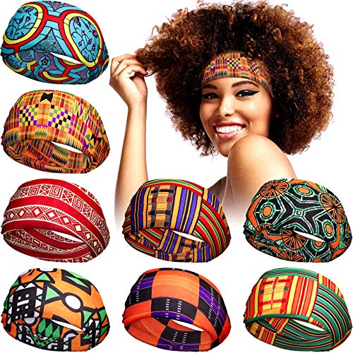 8 Stück afrikanisches Stirnband Stretchy Boho Print Stirnband Yoga Sport Workout Haarband Elastic Turban Headwrap Kopfbekleidung für Frauen Mädchen Haarschmuck (klassisches Muster)