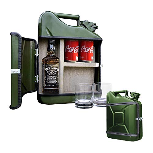mikamax - Jerrycan Giftset 10L - Jerrycan Geschenkset - Whiskybar - Jack Daniels Canister - 10L - Grün - Mit Zwei Whiskey Gläsern - Maße: 39 x 29 x 13 cm - Whiskey Set