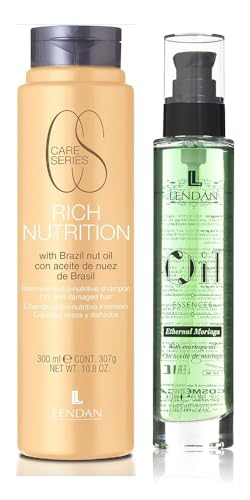 Pack 2 – Lendan Rich Nutrition Shampoo 300 ml mit brasilianischem Nussöl + Moringa-Öl 100 ml – Packung 2