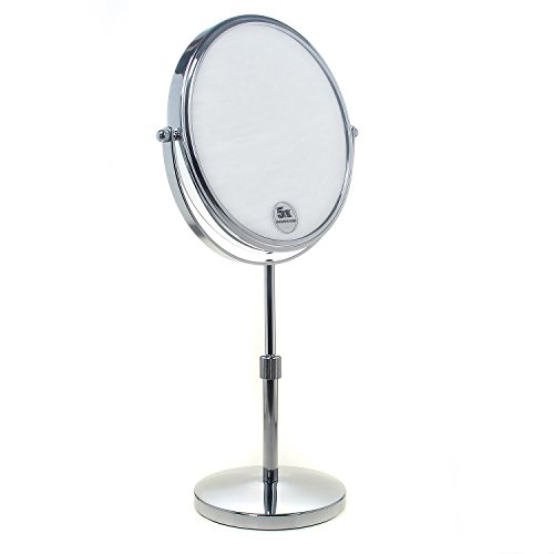 TUKA Standspiegel Höhenverstellbar 5 Fach Vergrößerung, 8 inch Schminkspiegel Kosmetikspiegel, Verchromten Rasierspiegel Tischspiegel Badzimmerspiegel, Doppelseitig: Normal+ 5X Zoom, TKD3114-5x