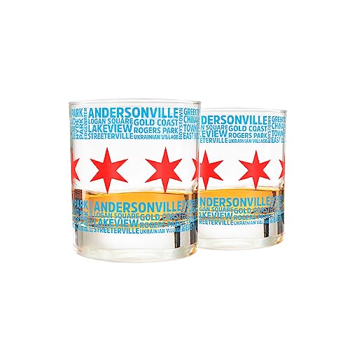 Greenline Goods Whiskygläser – 284 ml Trinkgläser-Set für Chicago-Liebhaber, Chicago-Flagge und Nachbarschaften | altmodische Rocks-Glas – 2 Stück