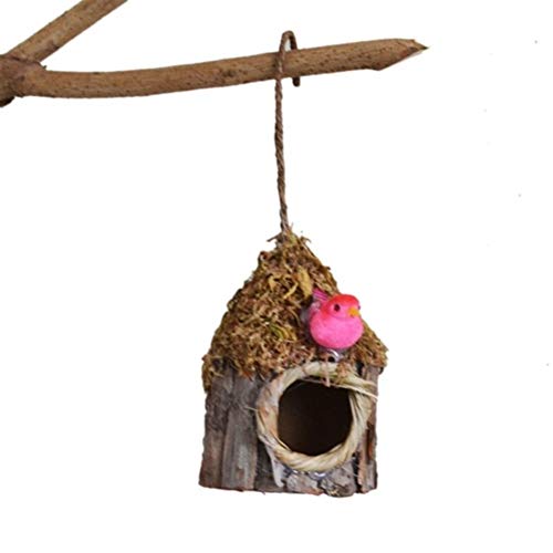ZANGAO Simulation Bark Kleiner Vogel-Nest-Nest-Papageien-Vogel-Haus-Garten Pflanze Zubehör Home Natur Ornamente Vogel Pet Cage Haus (Color : OA0403B)