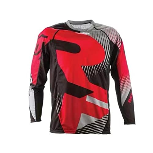 KAISUN Herren Langarm-Radtrikot, Mountainbike MTB Trikot Leicht Schnell Trocknend Downhill Fahrrad Jersey, Funktions-Shirt für Moto-Cross (Color : Red, Size : L)