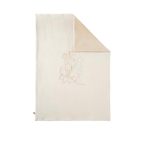 Noukie's Decke aus Samt, Motiv Giraffe, Dinosaurier und Nashorn, 100 x 140 cm, Beige