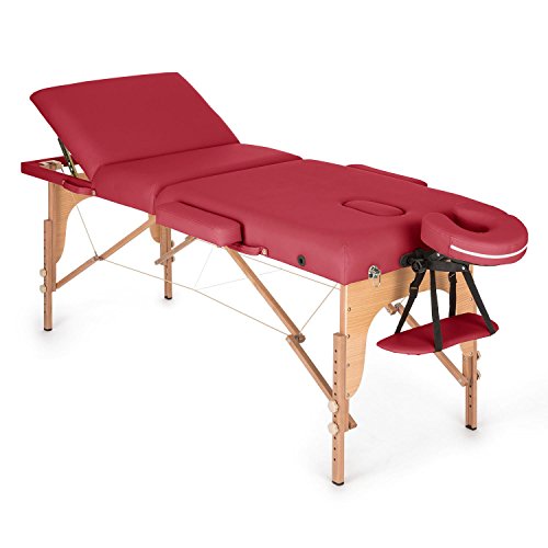 Klarfit MT 500 Massageliege - Massagetisch mit Armlehnen & Kopfstütze, Massageliege Klappbar mit 10-stufiger Rückenlehne, verstellbare Fußstützen, Gesichtsloch, 10 cm Polsterung, rot