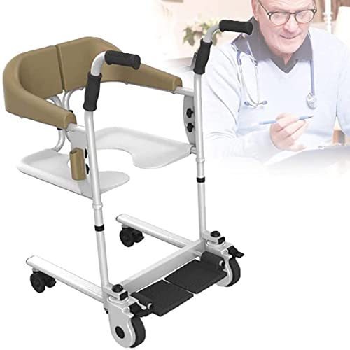 Patientenlift-Transfer-Mobilitätsstuhl Patientenlift-Rollstuhl für zu Hause, tragbarer Transferlifter mit 180° geteiltem Sitz, medizinischer Nachttoiletten-Badezimmerstuhl, manueller Lift fü