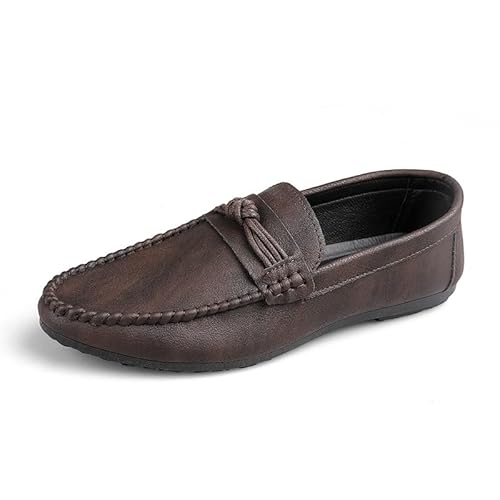 CAOJH Herren Vintage-Ladung Leder Casual Slip-on Round Zehen Flach Heel geflochten (Color : Brown, Size : 43 EU)