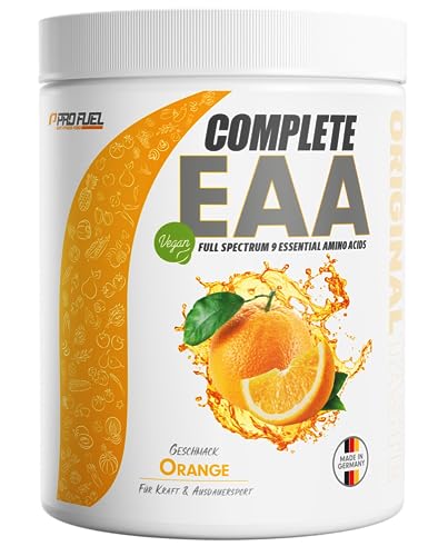 EAA Pulver 500g ORANGE - 12.500mg essentielle Aminosäuren - unglaublich lecker & erfrischend - COMPLETE EAA mit allen 9 EAAs inkl. Histidin - EAA vegan Aminosäuren Pulver - Amino Workout Drink