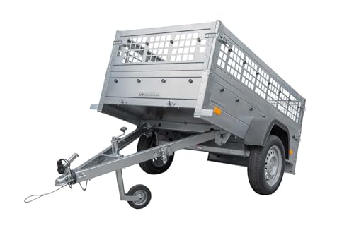 UNITRAILER Anhänger Garden Trailer 200 Kipp 200x106 cm 750 kg, mit Anhänger Gitteraufsatz und Stahlstützrad