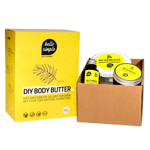 hello simple - DIY Body Butter zum Selbermachen (180 g), Naturkosmetik ohne Aluminium, vegan, bio, plastikfrei (Natural (ohne Duft) mit Jojobaöl)