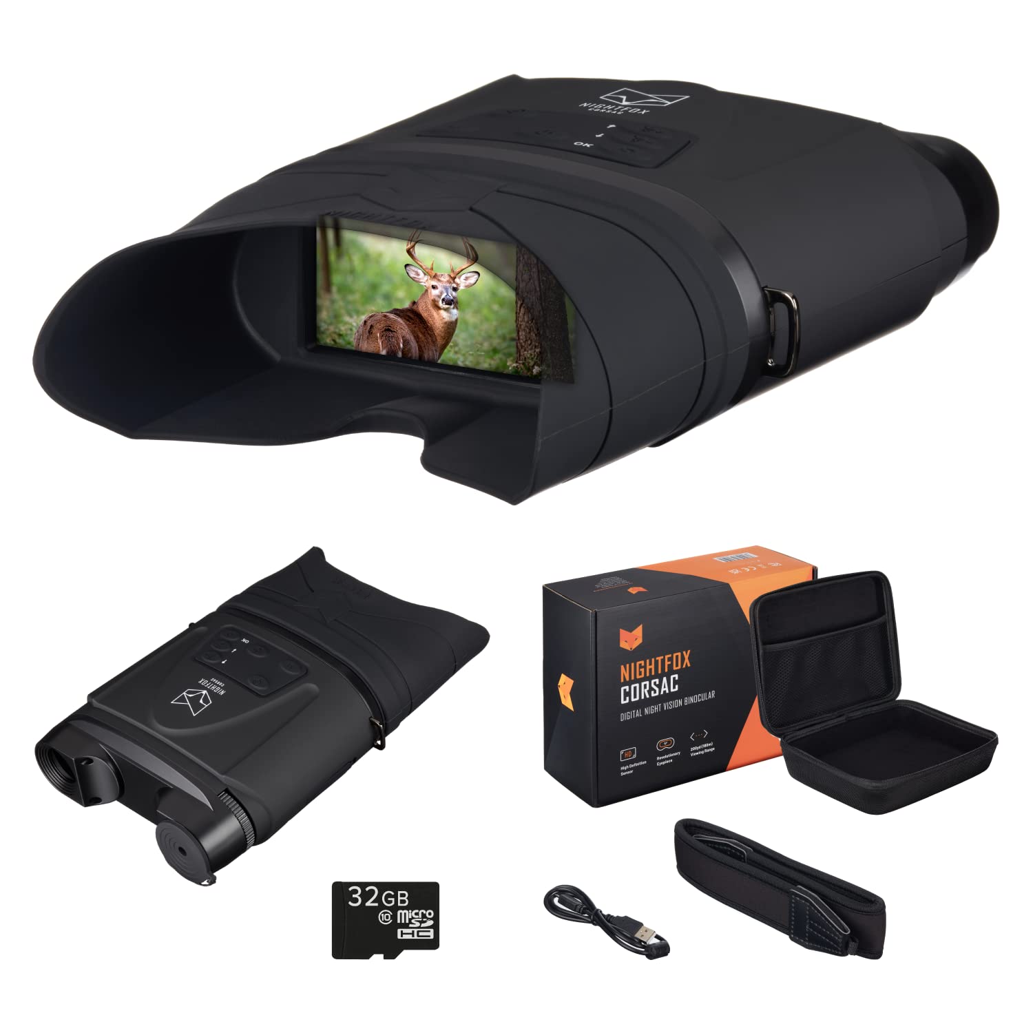 Nightfox Corsac 1080p HD Digitales Infrarot Nachtsichtgerät | Zeichnet Bildmaterial auf, 32GB Speicher | Fernglas mit Nachtsicht für Erwachsene | 200yd+ Reichweite | 3X Vergrößerung
