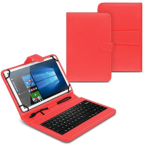 UC-Express Tasche kompatibel mit Teclast M40 / Pro Hülle Keyboard Case Tastatur QWERTZ Standfunktion USB Cover Case, Farben:Rot