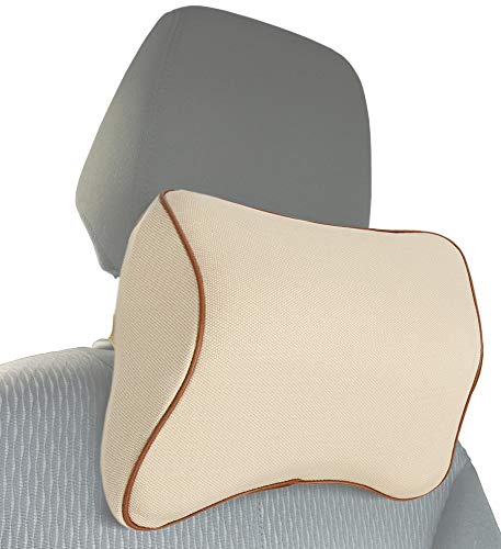 MyGadget Auto Nackenkissen Kopfstütze - Kissen aus Memory Schaum Nacken Stütze beim Fahren - Ergonomische Autositz Nackenstütze Abnehmbarer Bezug Beige