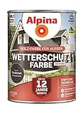Alpina Holz-Wetterschutz-Farben – Graubraun, deckend – bis zu 12 Jahre Schutz vor Witterung und Nässe – schmutzabweisend, deckend & ergiebig – 2,5 Liter