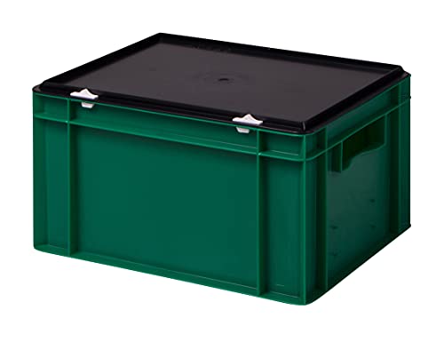 Stabile Profi Aufbewahrungsbox Stapelbox Eurobox Stapelkiste mit Deckel, Kunststoffkiste lieferbar in 5 Farben und 21 Größen für Industrie, Gewerbe, Haushalt (grün, 40x30x22 cm)